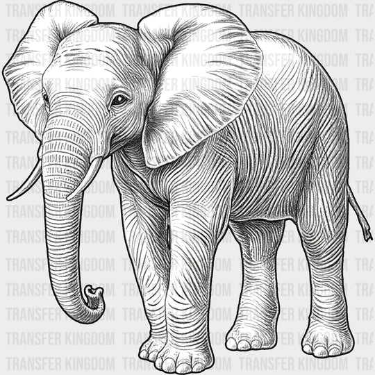 Elephant B&W - Animals DTF Transfers - Adult Unisex - S & M (10’’) / Dark Color Design (See Imaging)