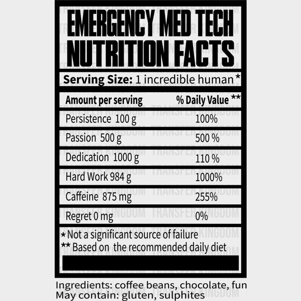 Emt Nutrition Facts - Dtf Heat Transfer Unisex S & M (10’’) / Dark Color Design See Imaging