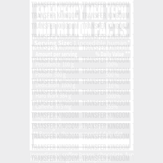 Emt Nutrition Facts - Dtf Heat Transfer Unisex S & M (10’’) / Light Color Design See Imaging