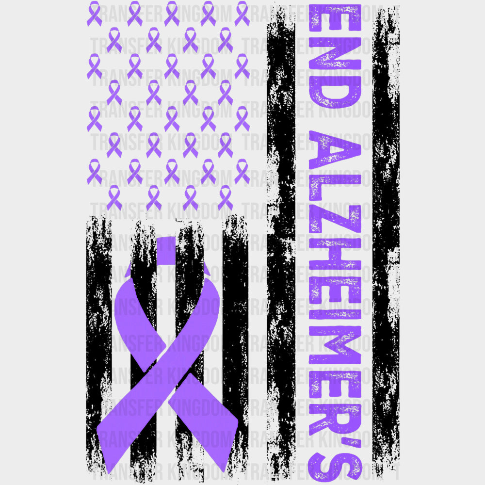 End Alzheimer's US Flag - Alzheimer's Awareness DTF Transfer transfer-kingdom Dark Color Design (See Imaging)