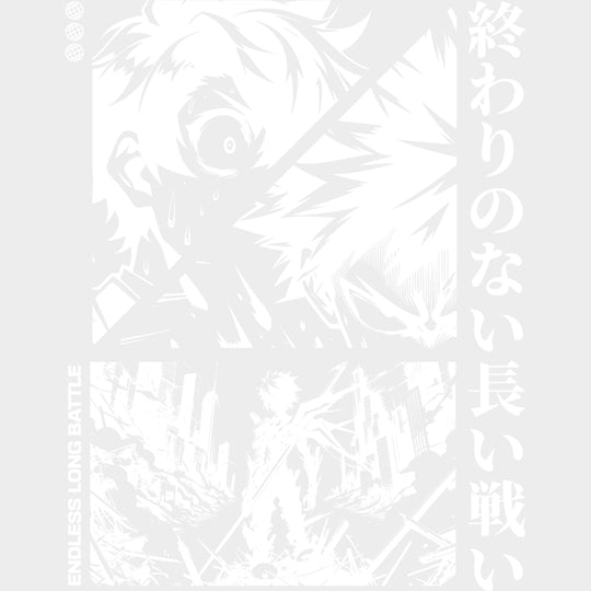 Endless Long Battle B&W - Anime DTF Transfers - Adult Unisex - S & M (10’’) / Light Color Design (See Imaging)
