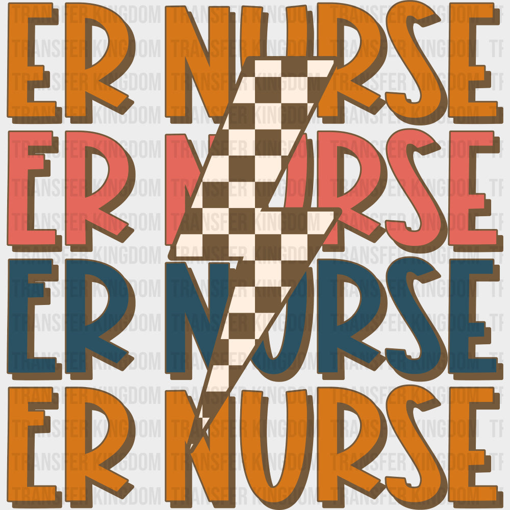 ER Nurse Brown Checkered Lightning Bolt - ER Nurse DTF Transfers