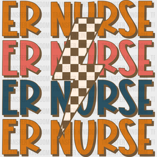 ER Nurse Brown Checkered Lightning Bolt - ER Nurse DTF Transfers