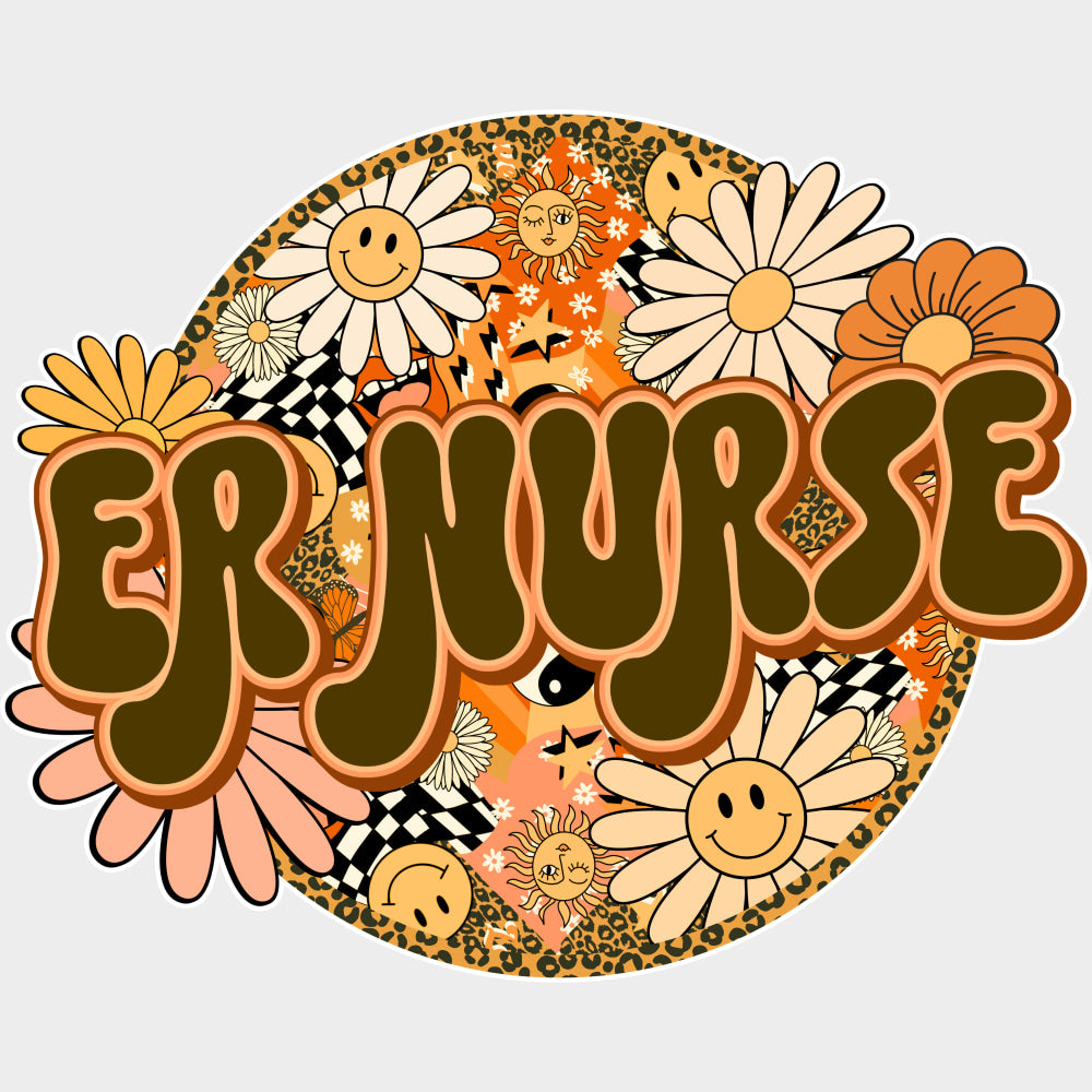 ER Nurse Retro Circular - ER Nurse DTF Transfers Adult Unisex - S & M (10’’) / Light Color Design (See Imaging)
