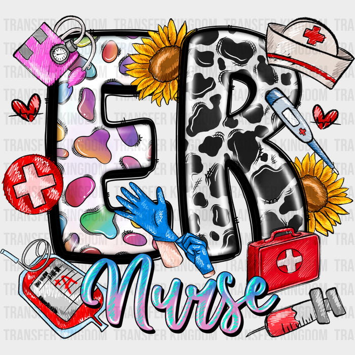 ER Nurse Sun Flower Colorful Design - ER Nurse DTF Heat Transfer