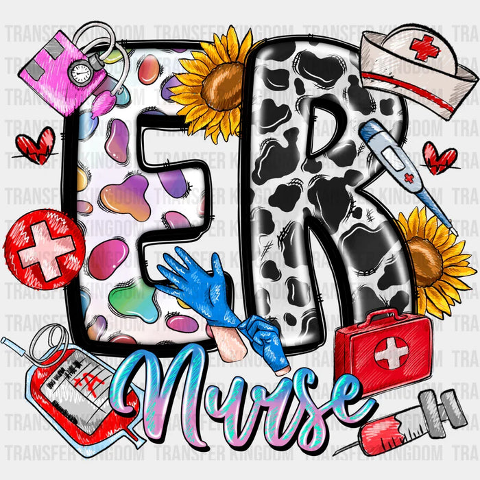 ER Nurse Sun Flower Colorful Design - ER Nurse DTF Heat Transfer
