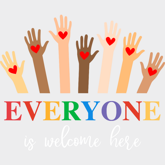 Everyone Is Welcome Here Heart Hands - LGBTQ + DTF Transfer Adult Unisex - S & M (10’’) / Light Color Design (See