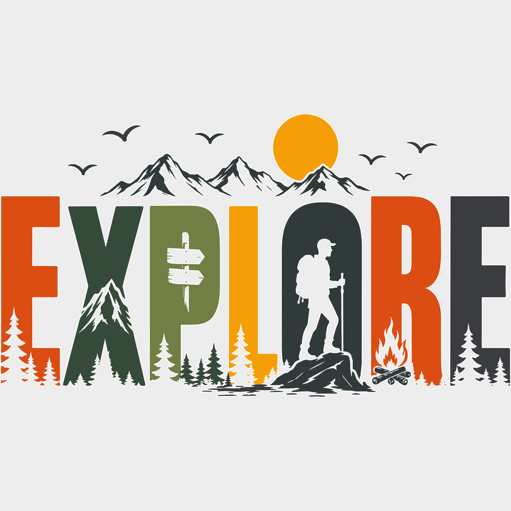 Explore - Hiking DTF Transfers - Adult Unisex - S & M (10’’) / Light Color Design (See Imaging)