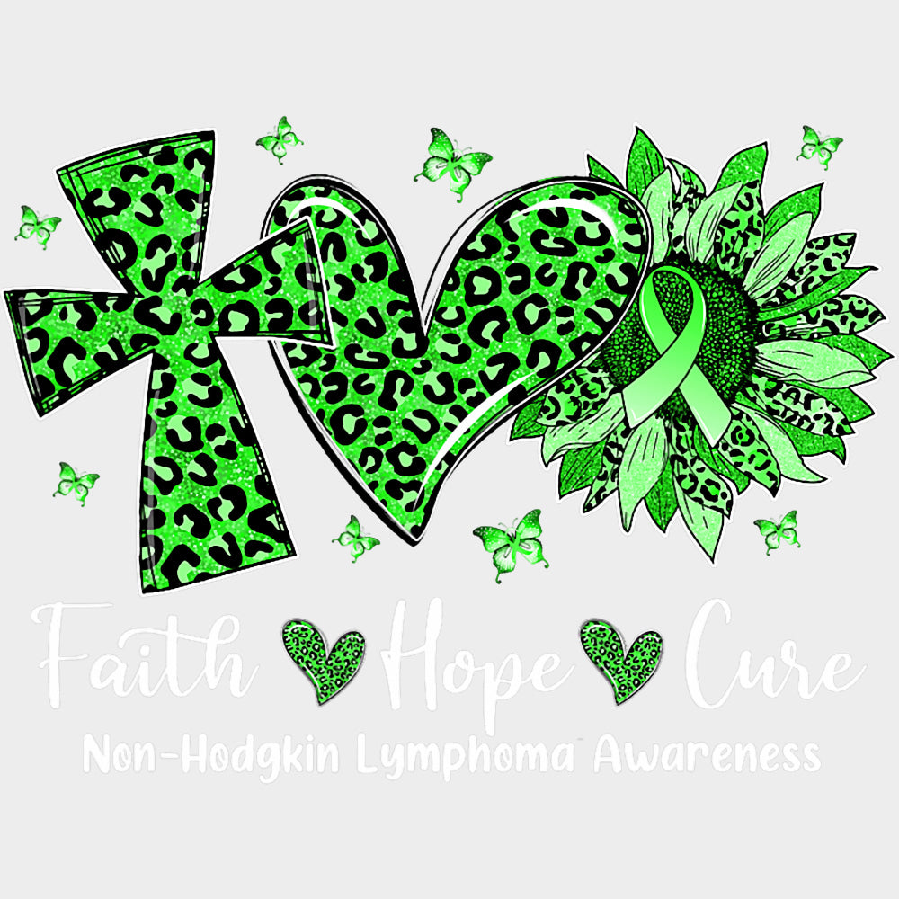 Faith Hope Cure Cross Heart Sunflower - Lymphoma DTF Transfers Adult Unisex - S & M (10’’) / Light Color Design (See