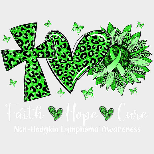 Faith Hope Cure Cross Heart Sunflower - Lymphoma DTF Transfers Adult Unisex - S & M (10’’) / Light Color Design (See