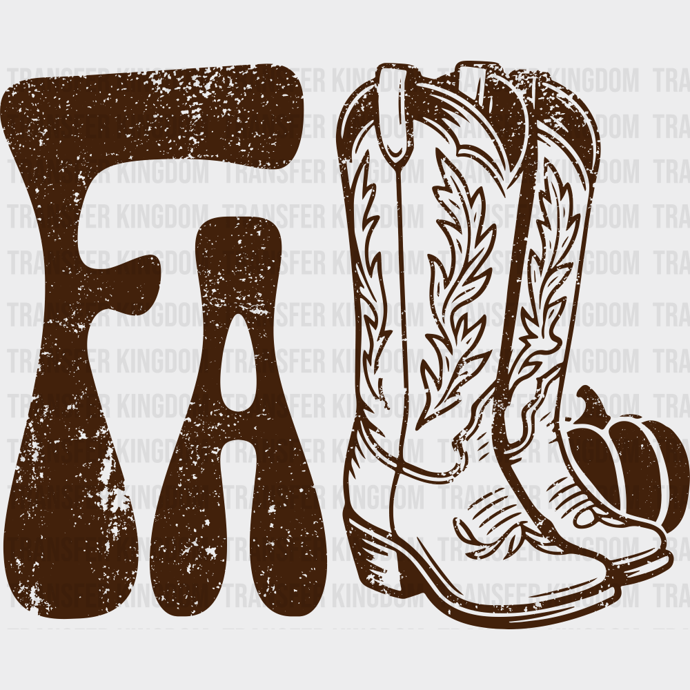 Fall Cowboy Boots Brown & White - Fall DTF Transfer Adult Unisex - S & M (10’’) / Brown Color Design (See Imaging)