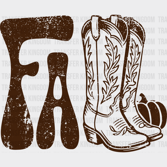 Fall Cowboy Boots Brown & White - Fall DTF Transfer Adult Unisex - S & M (10’’) / Brown Color Design (See Imaging)