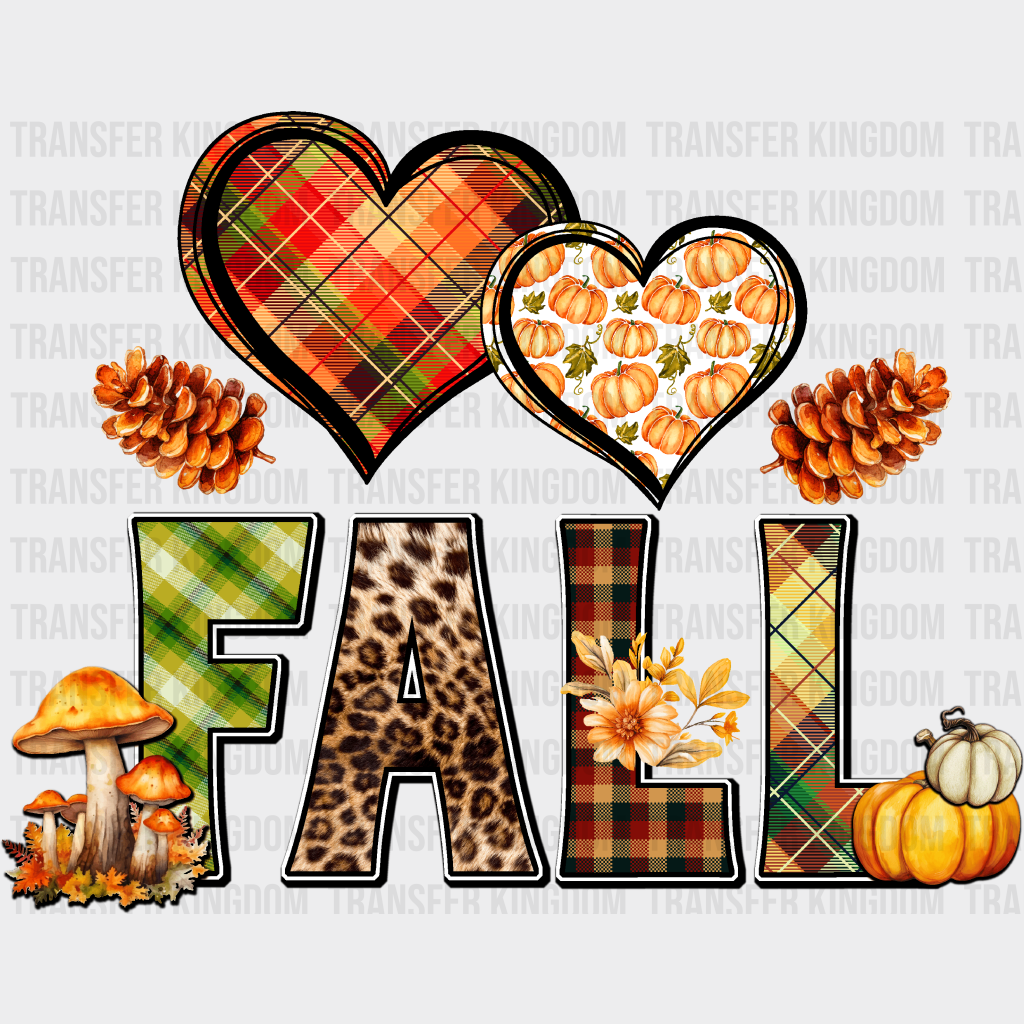 Fall Hearts Pine Cones - Dtf Transfer Unisex S & M (10’’) / Dark Color Design See Imaging