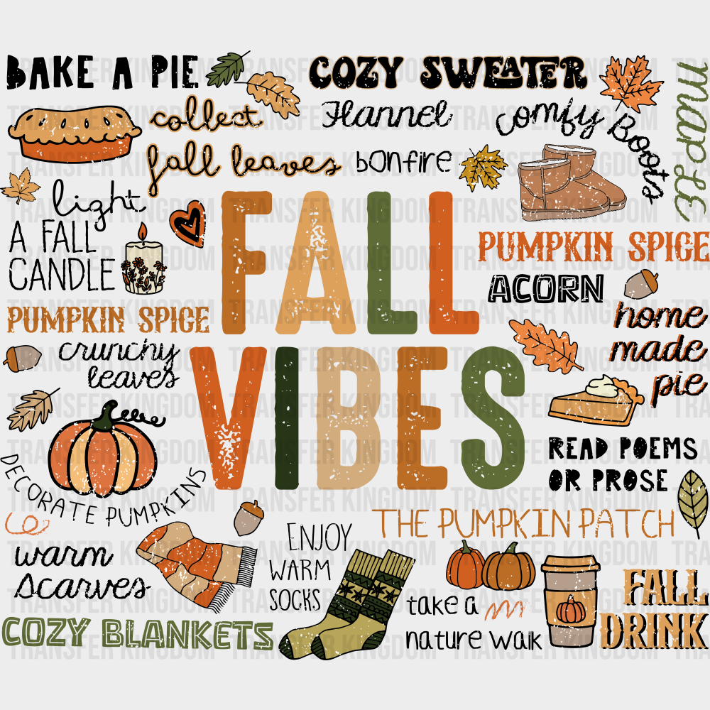 Fall Vibes B&W - Fall DTF Transfer Adult Unisex - S & M (10’’) / Dark Color Design (See Imaging)