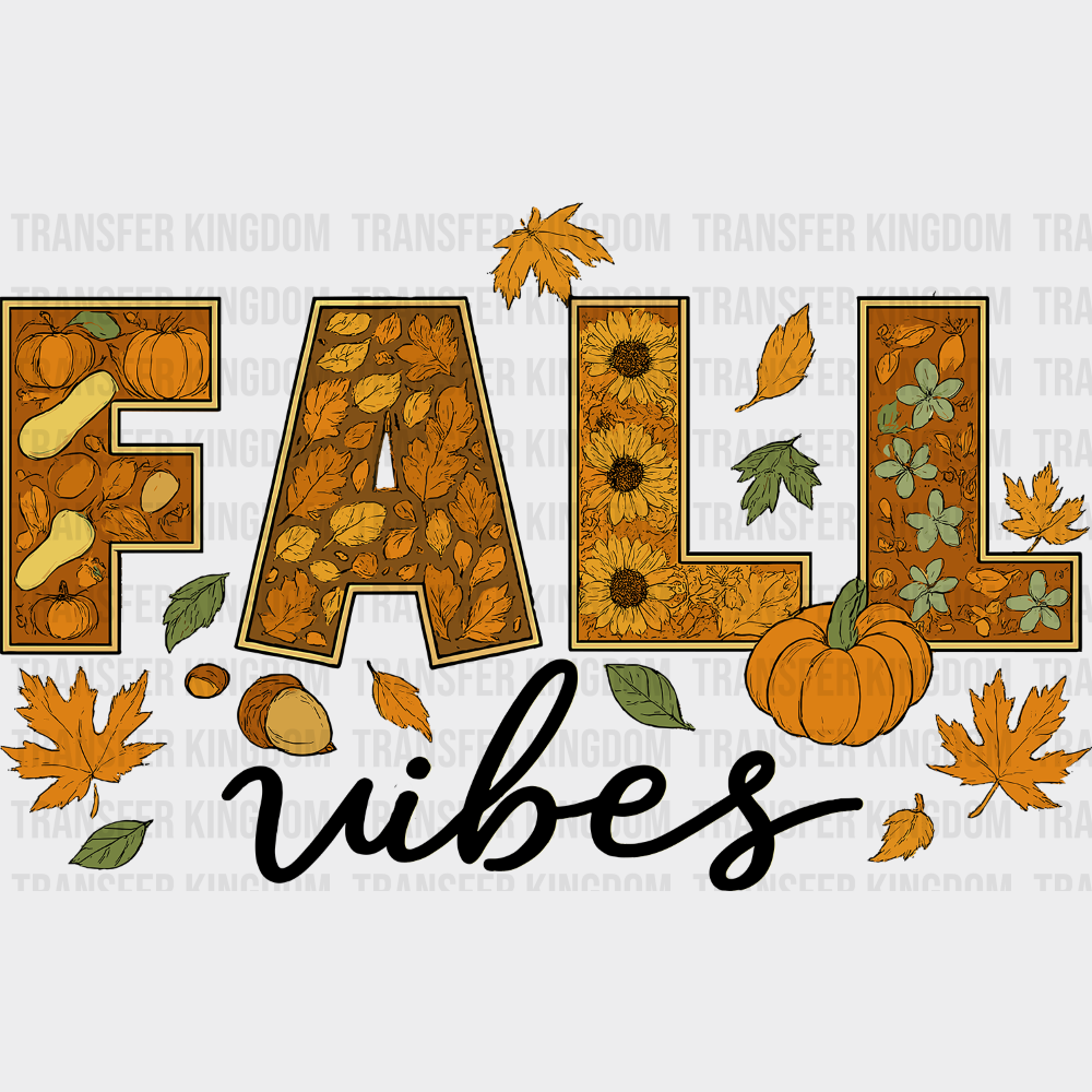 Fall Vibes Fall DTF Transfer Adult Unisex S & M (10’’) / Dark Color Design (See Imaging)