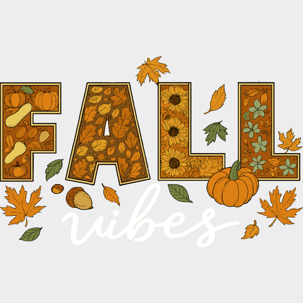 Fall Vibes Fall DTF Transfer Adult Unisex S & M (10’’) / Light Color Design (See Imaging)