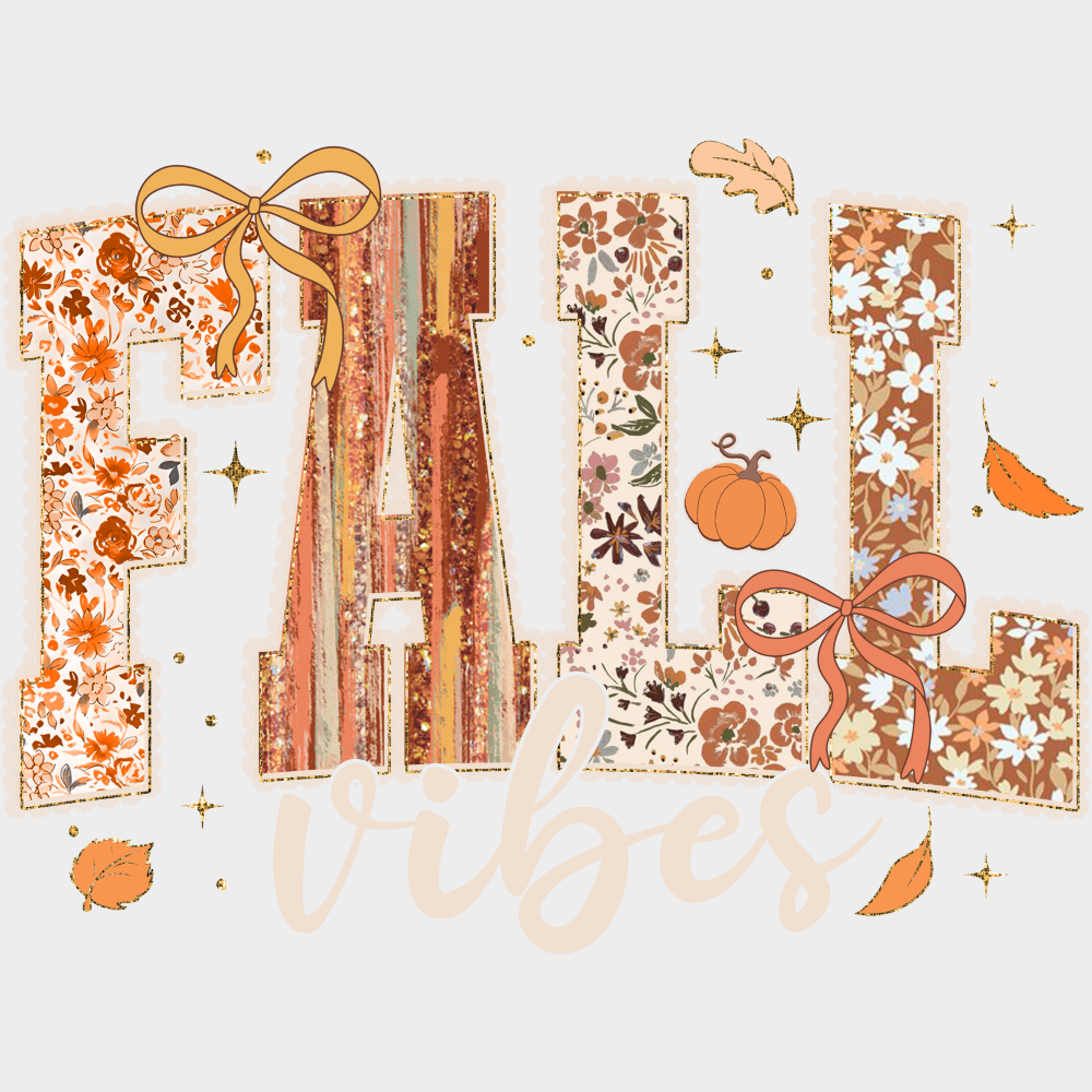 Fall Vibes - Fall DTF Transfer Adult Unisex - S & M (10’’) / Light Color Design (See Imaging)