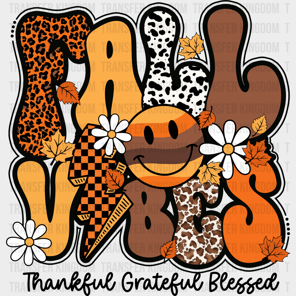 Fall Vibes Thankful Grateful Blessed - Dtf Transfer Unisex S & M (10’’) / Dark Color Design See