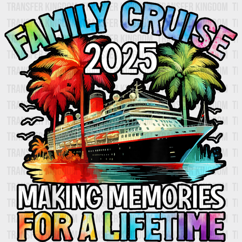 Family Cruise 2025 Red And Green Trees - Vacation DTF Transfer Adult Unisex - S & M (10’’) / Dark Color Design (See