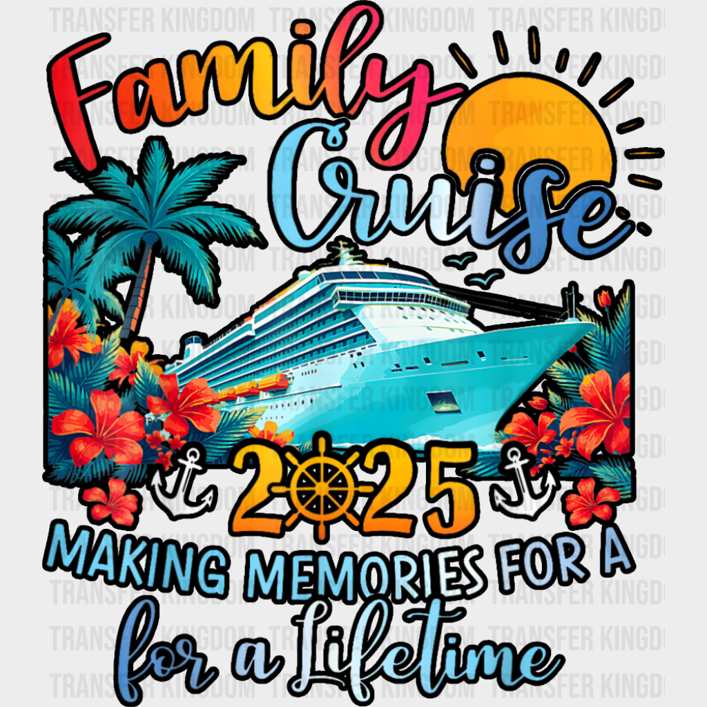 Family Cruise 2025 Red Flowers - Vacation DTF Transfer Adult Unisex - S & M (10’’) / Dark Color Design (See Imaging)