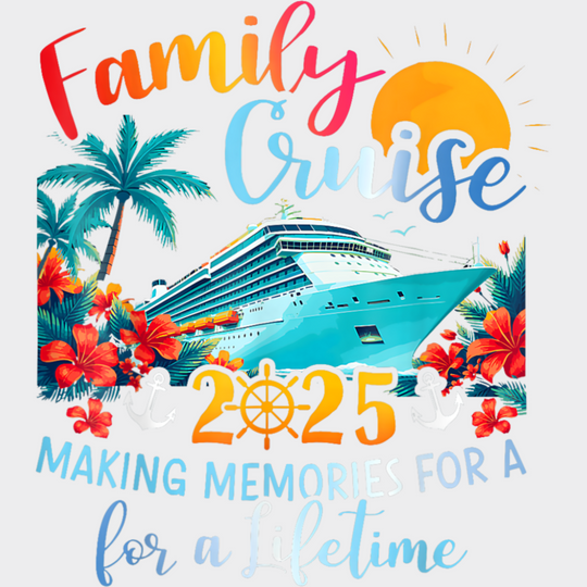 Family Cruise 2025 Red Flowers - Vacation DTF Transfer Adult Unisex - S & M (10’’) / Light Color Design (See Imaging)