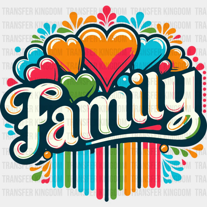 Family Hearts Colorful Design - Family DTF Transfer