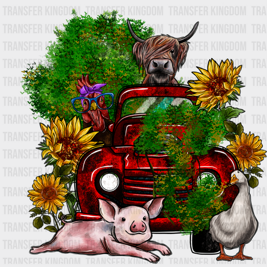 Farm Animals Truck And Flower Design - Iron On Dtf Transfer