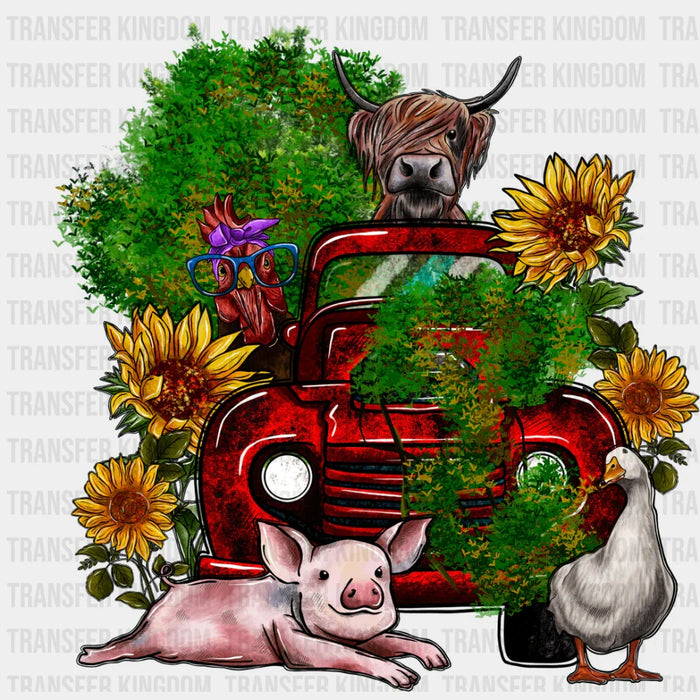 Farm Animals Truck And Flower Design - Farm Animals Iron On DTF Transfer