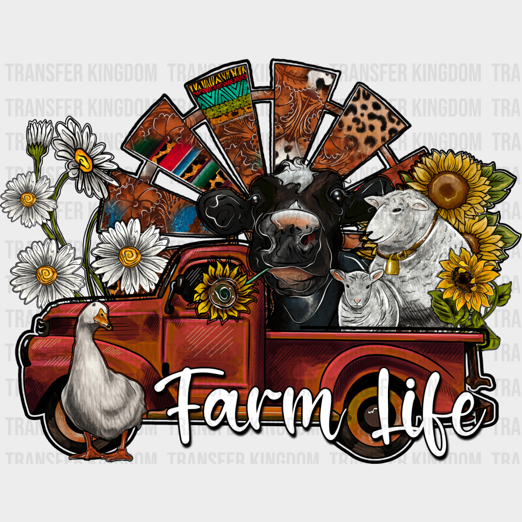 Farm Life Truck With Animals Design - Iron On Dtf Transfer