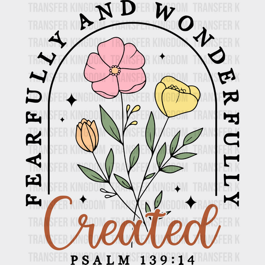 Fearfully And Wonderfully - Christianity Dtf Transfer Unisex S & M (10’’) / Dark Color Design