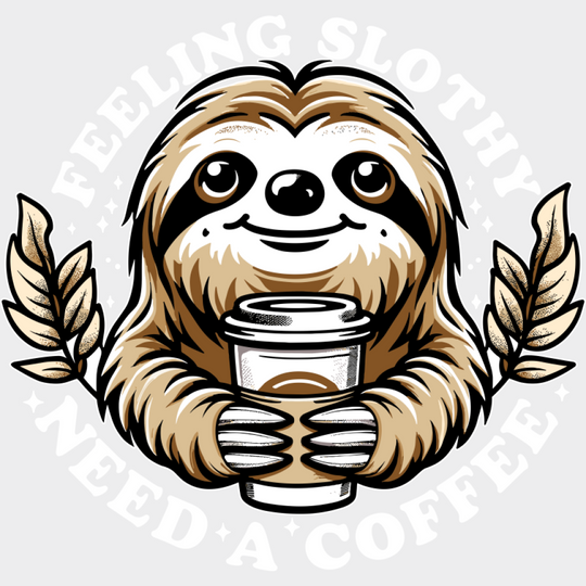 Feeling Slothy Need A Coffee - Coffee DTF Transfer Adult Unisex - S & M (10’’) / Light Color Design (See Imaging)