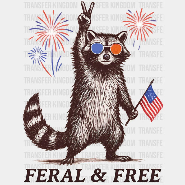 Feral & Free Raccoon Fireworks Design - 4th Of July DTF Transfer