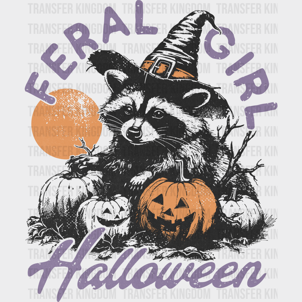 Feral Girl Halloween Raccoon - Halloween DTF Transfer Adult Unisex - S & M (10’’) / Dark Color Design (See Imaging)