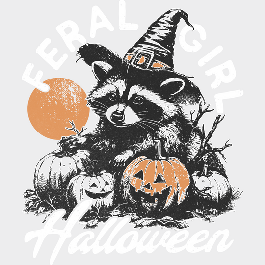 Feral Girl Halloween Raccoon - Halloween DTF Transfer Adult Unisex - S & M (10’’) / Light Color Design (See Imaging)