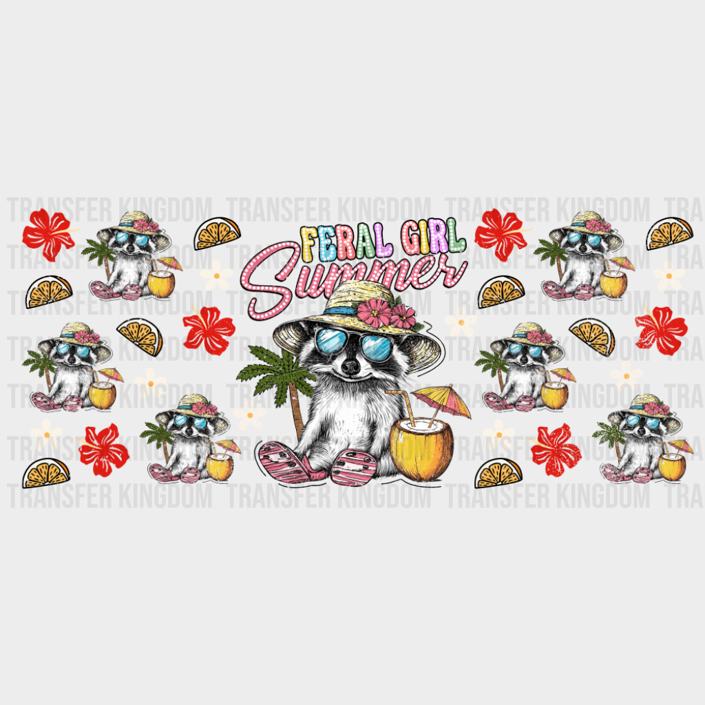 Feral Girl Summer Raccoon - Summer Cup Wrap UV Sticker Permanent UV DTF Decal UVDTF