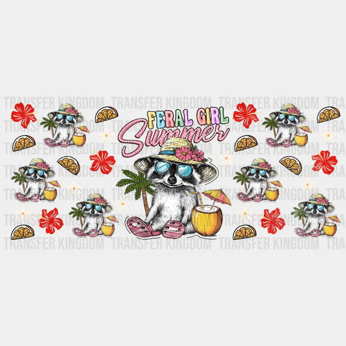Feral Girl Summer Raccoon - Summer Cup Wrap UV Sticker Permanent UV DTF Decal
