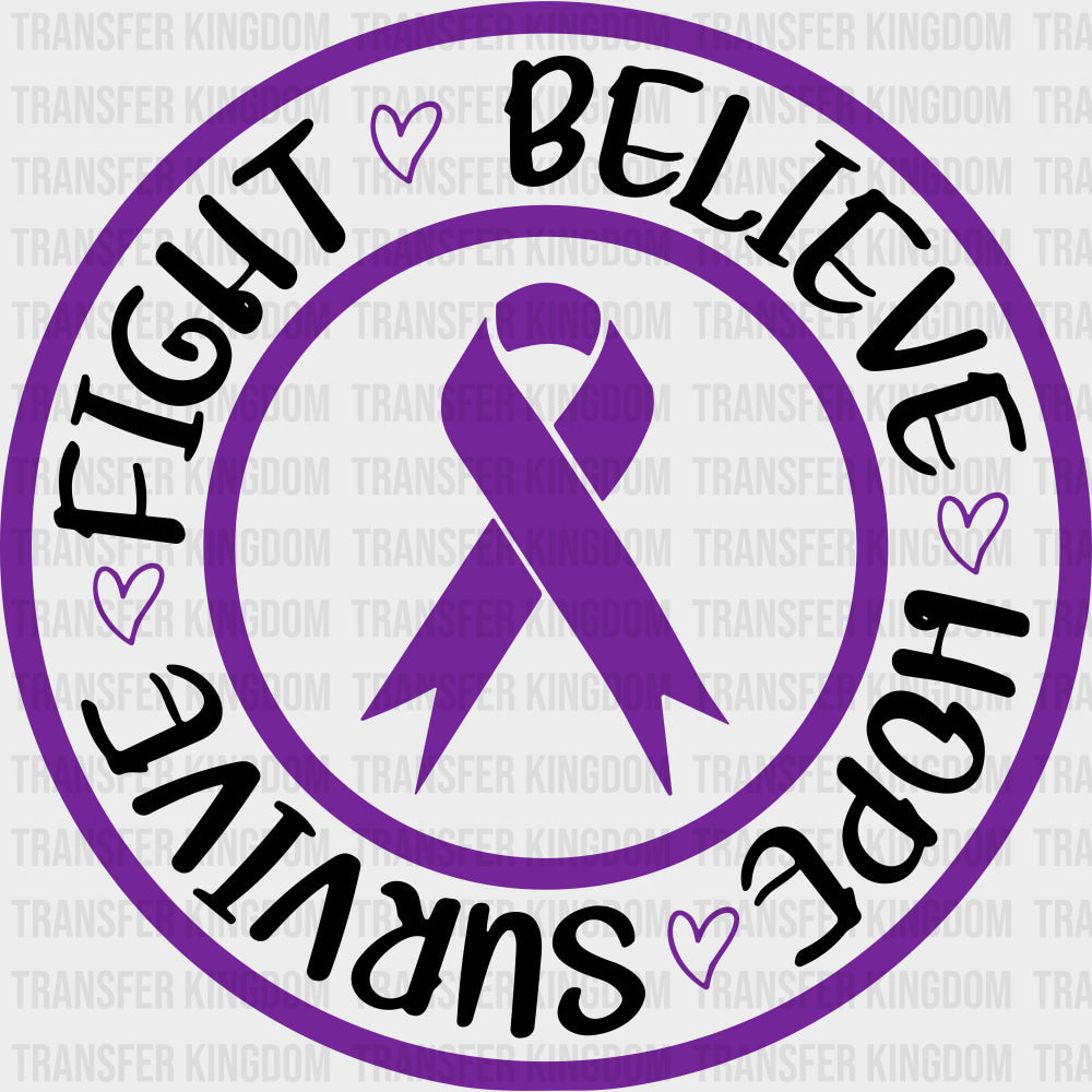Fight Believe Hope Survive - Hodgkin’s Lymphoma Cancer DTF Transfers - Adult Unisex - S & M (10’’) / Dark Color Design