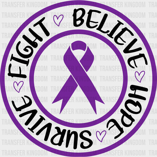 Fight Believe Hope Survive - Hodgkin’s Lymphoma Cancer DTF Transfers - Adult Unisex - S & M (10’’) / Dark Color Design