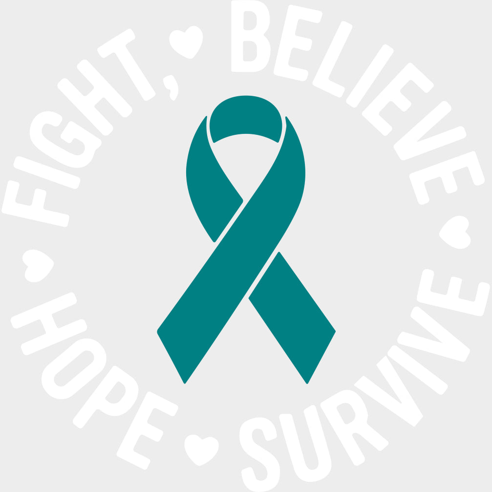 Fight Believe Hope Survive - Ovarian Cancer DTF Transfers - Adult Unisex - S & M (10’’) / Light Color Design (See