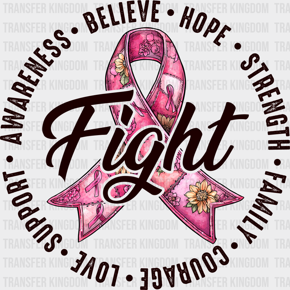 Fight Breast Cancer Awareness DTF Transfer Adult Unisex S & M (10’’) / Dark Color Design (See Imaging)