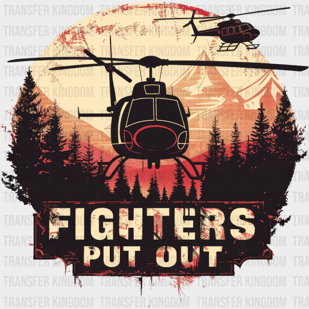 Fighters Put Out Helicopter - Fire Department DTF Transfers Adult Unisex - S & M (10’’) / Dark Color Design (See