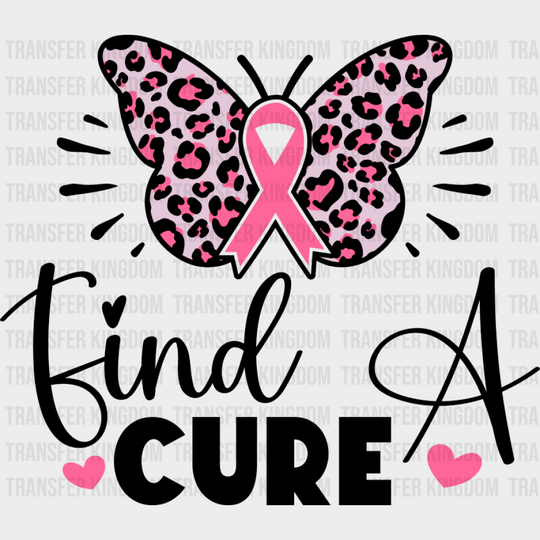 Find A Cure Butterfly Ribbon Heart - Cancer DTF Transfer Unisex - S & M (10’’) Dark Color Design (See Imaging)