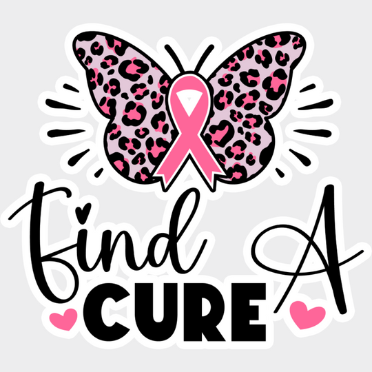 Find A Cure Butterfly Ribbon Heart - Cancer DTF Transfer Unisex - S & M (10’’) Light Color Design (See Imaging)