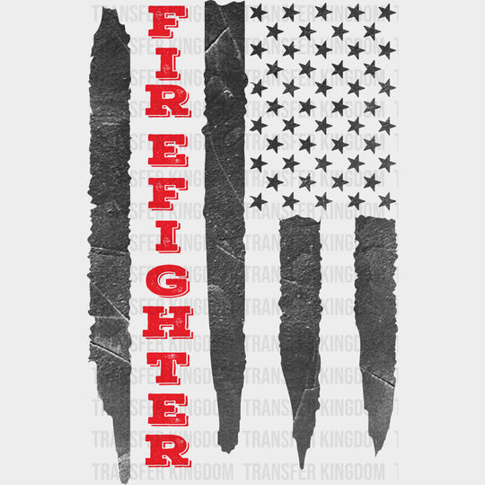 Firefighter B&W USA Flag - Fire Department DTF Transfers Adult Unisex - S & M (10’’) / Dark Color Design (See Imaging)