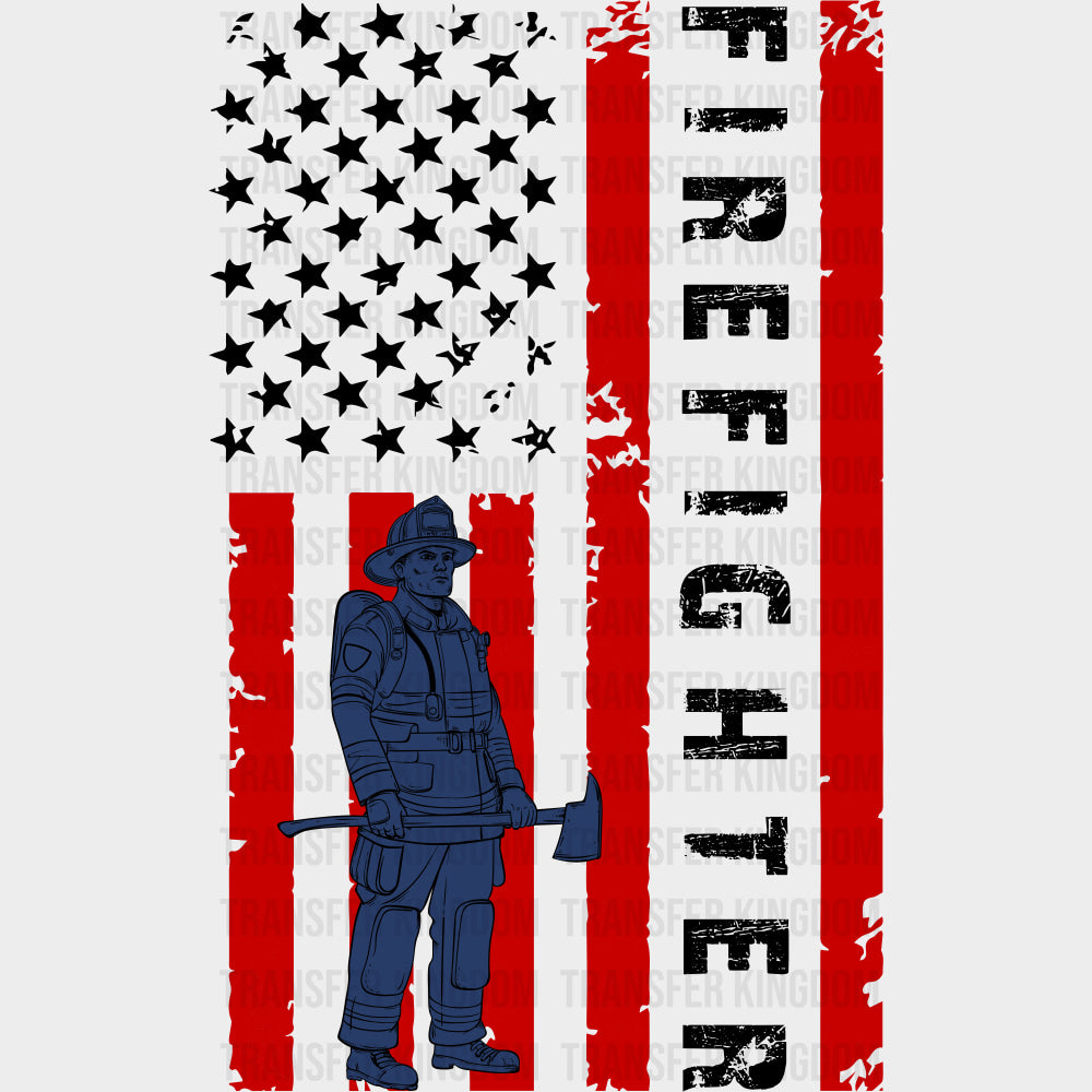 Firefighter Vertical US Flag - Fire Department DTF Transfers Adult Unisex - S & M (10’’) / Dark Color Design (See