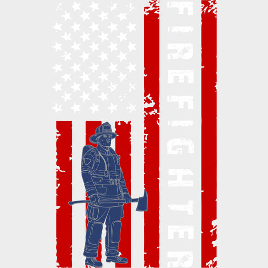 Firefighter Vertical US Flag - Fire Department DTF Transfers Adult Unisex - S & M (10’’) / Light Color Design (See