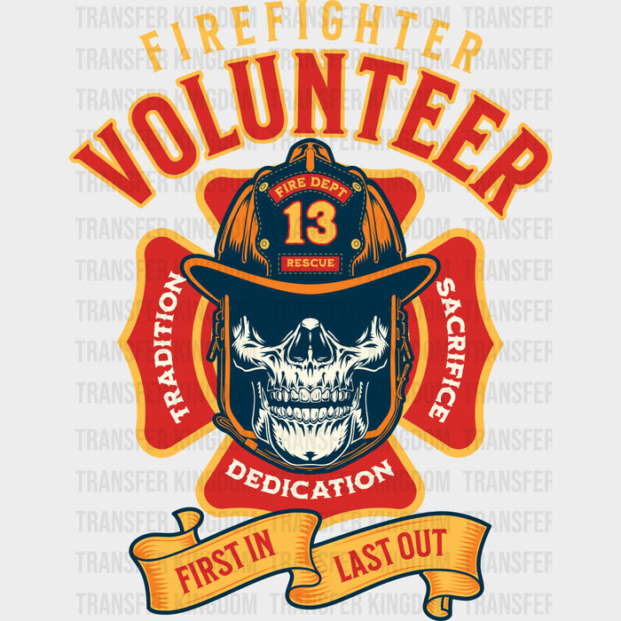 Firefighter Volunteer Skull - Fire Department DTF Transfers