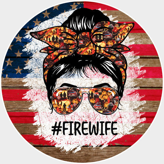 Firewife Circular US Flag Design - Fire Department DTF Transfers Adult Unisex - S & M (10’’) / Light Color Design (See