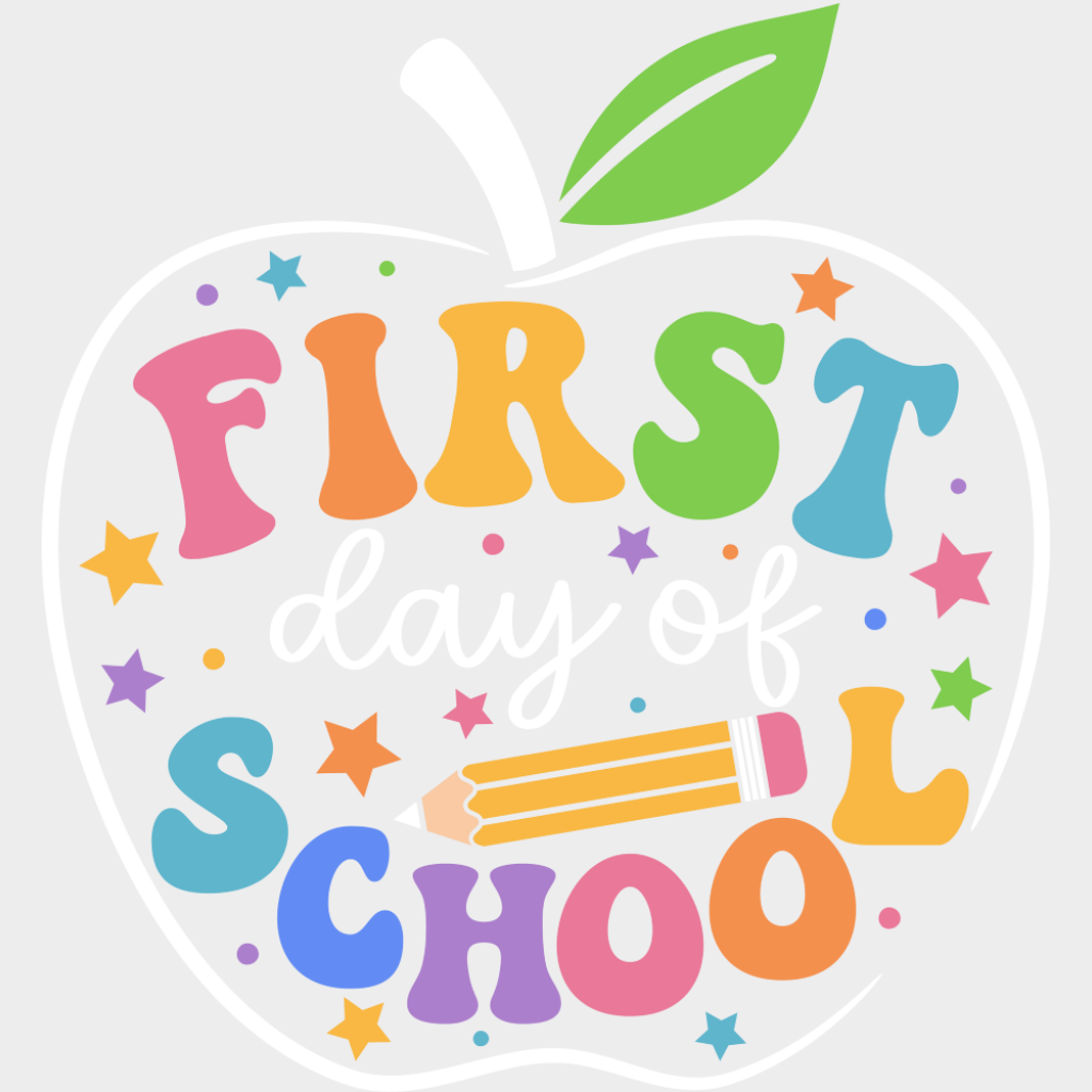 First Day Of School Apple - First Day Of School DTF Transfer Adult Unisex - S & M (10’’) / Light Color Design (See