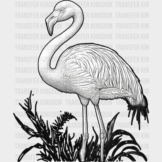 Flamingo B&W - Animals DTF Transfers - Adult Unisex - S & M (10’’) / Dark Color Design (See Imaging)